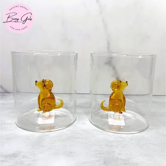 2 Dolce Vita Floating Dog Glass Tumbler Drinking Glasses Set - Picture 1 of 6